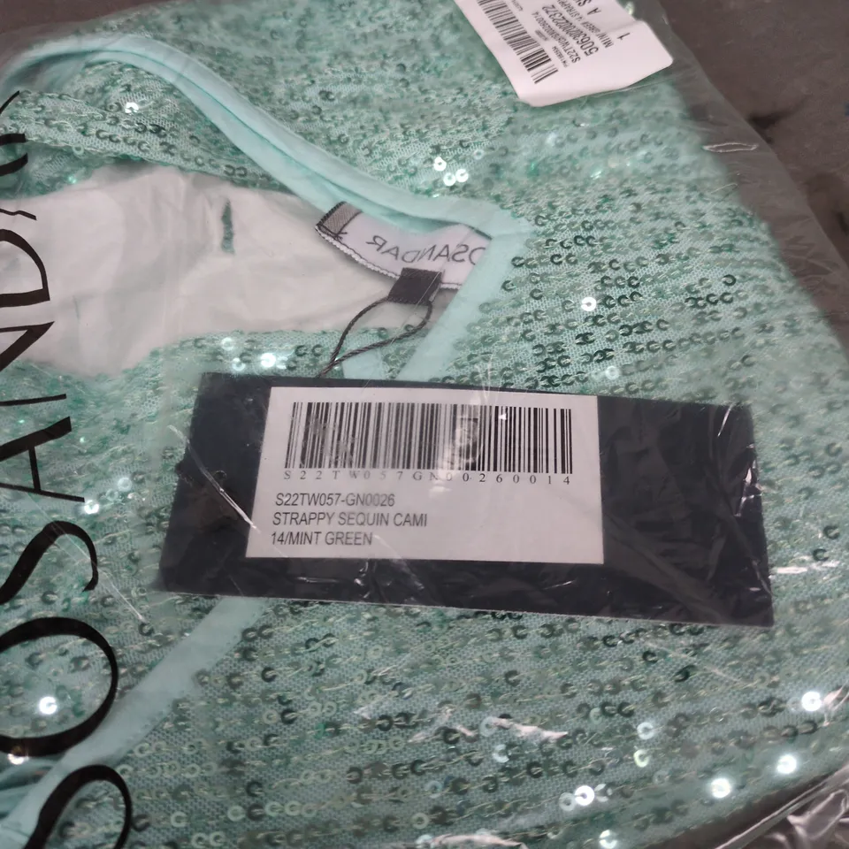 SOSANDAR STRAPPY SEQUIN CAMI MINT GREEN SIZE 14 BAGGED WITH TAGS