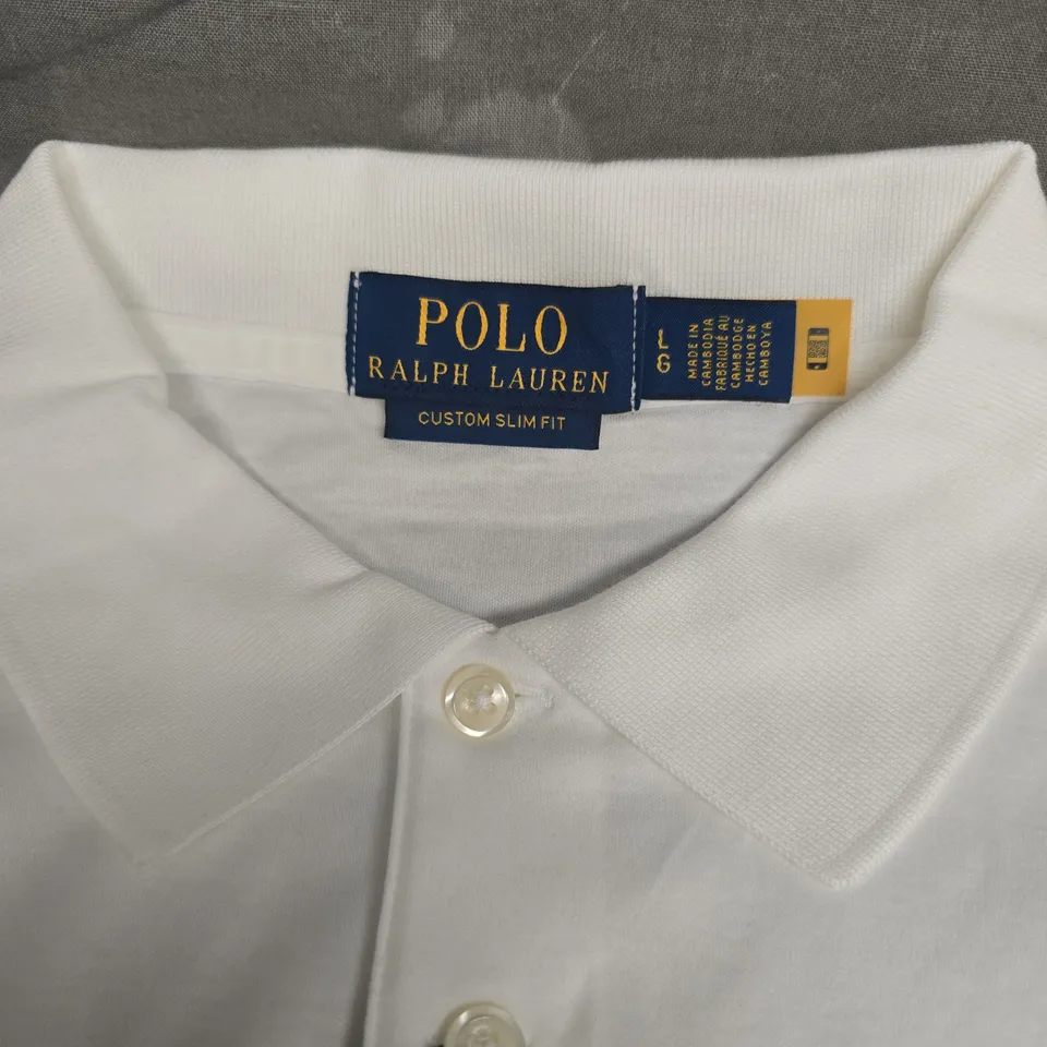POLO RALPH LAUREN WHITE POLO SHIRT – CUSTOM SLIM FIT, UK SIZE L