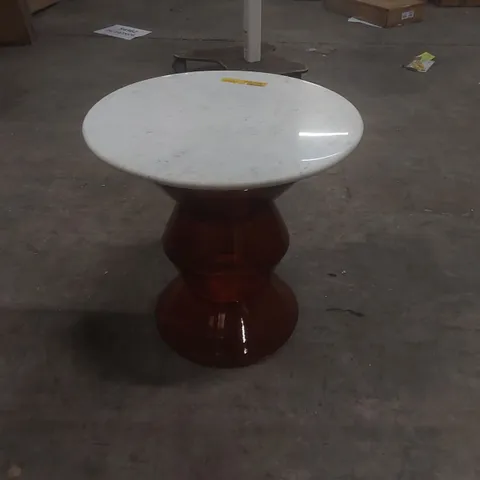 TURIN SIDE TABLE 510X510MM MARBLE TOP TABLE, BASE COLOUR: ORANGE
