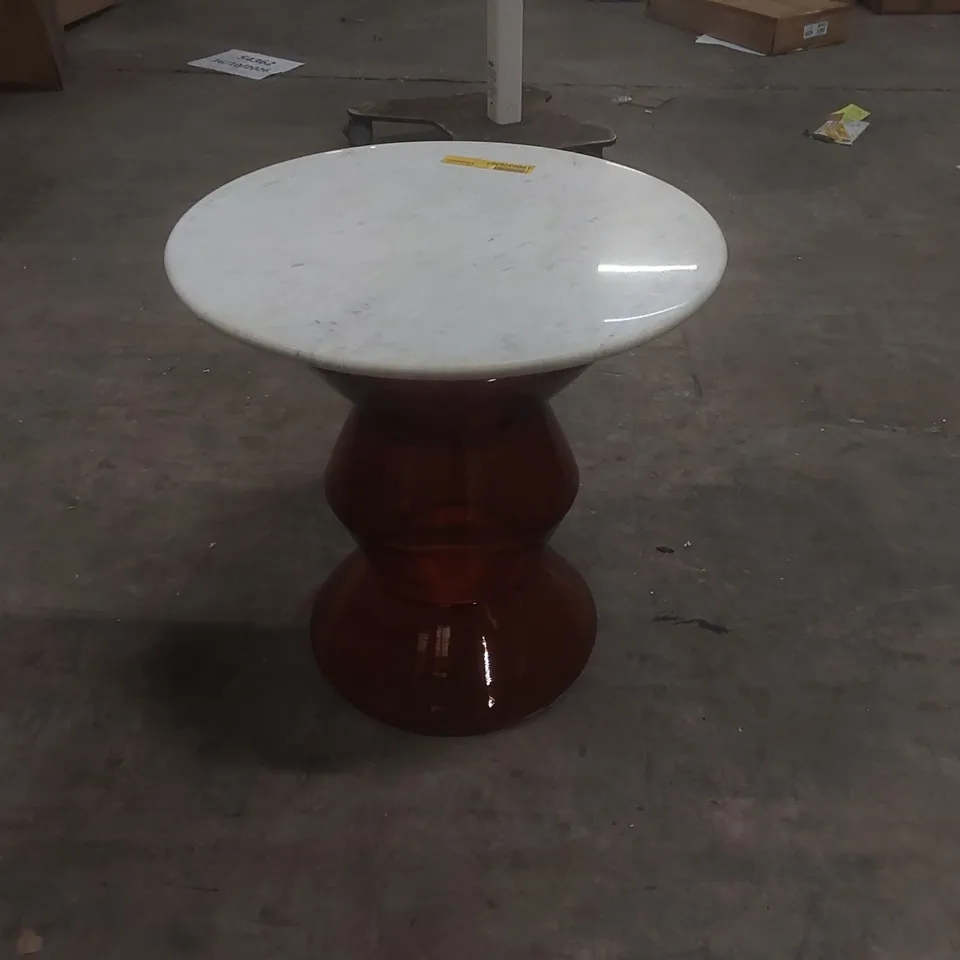 TURIN SIDE TABLE 510X510MM MARBLE TOP TABLE, BASE COLOUR: ORANGE