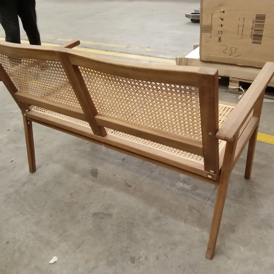 COSTWAY TEAK WOOD RATTAN GARDEN BENCH