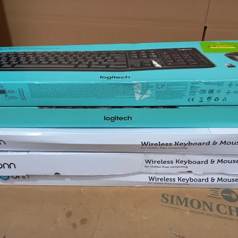 LOT OF 5 X KEYBOARDS TO INCLUDE LOGITECH MK270 KEYBOARD AND MOUSE COMBO AND ONN WIRELESS KEYBOARD AND MOUSE COMBO