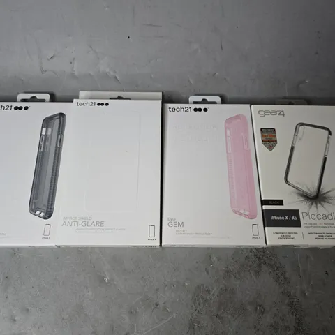 BOX OF APPROXIMATELY 22 PHONE CASES TO INCLUDE - GEAR 4 IPHONE X , TECH21 EVO GEM PHONE X , TECH21 IPHONE X - ETC