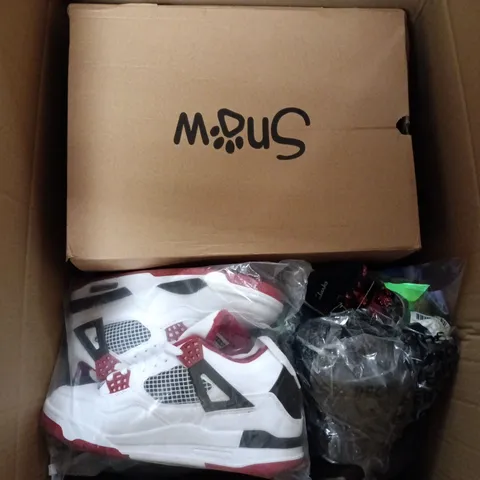 BOX OF APPROXIMATELY 12 PAIRS OF ASSORTED SHOES IN VARIOUS COLOUR, STYLES AND SIZES