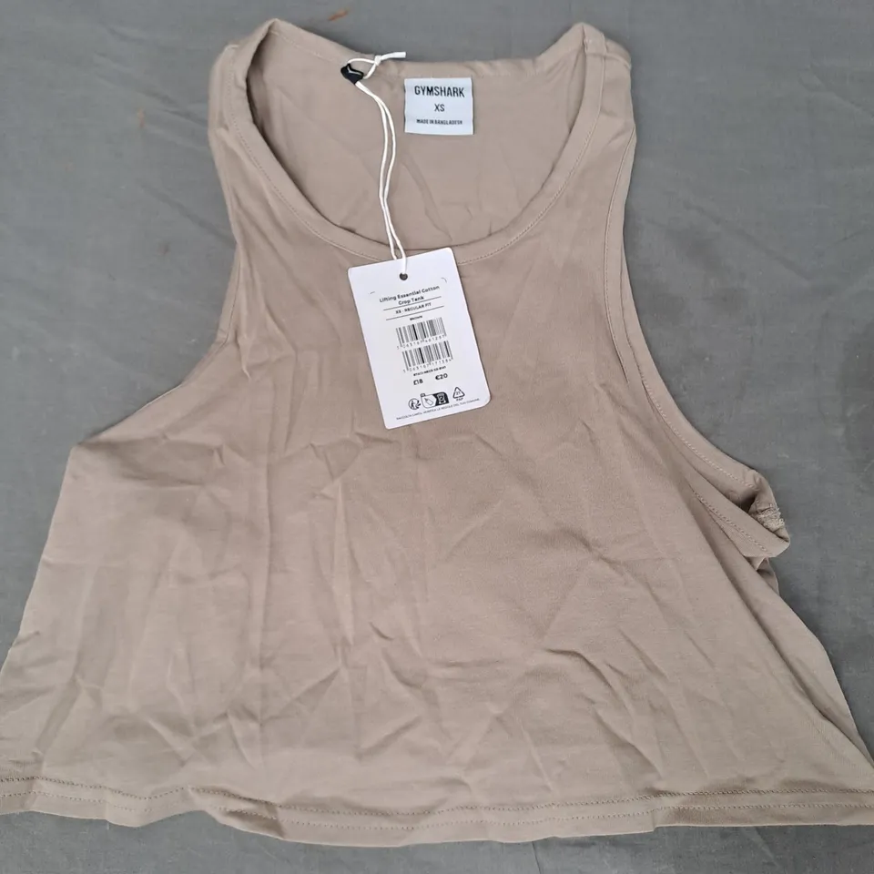 GYM SHARK LIFTING ESSENTIAL COTTON CROP TANK IN LIGHT BROWN SIZE XS