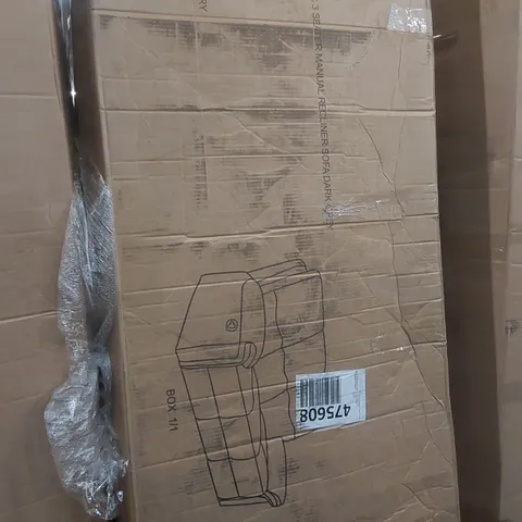 BOXED FOSSE FABRIC 3 SEATER MANUAL RECLINER SOFA - DARK GREY