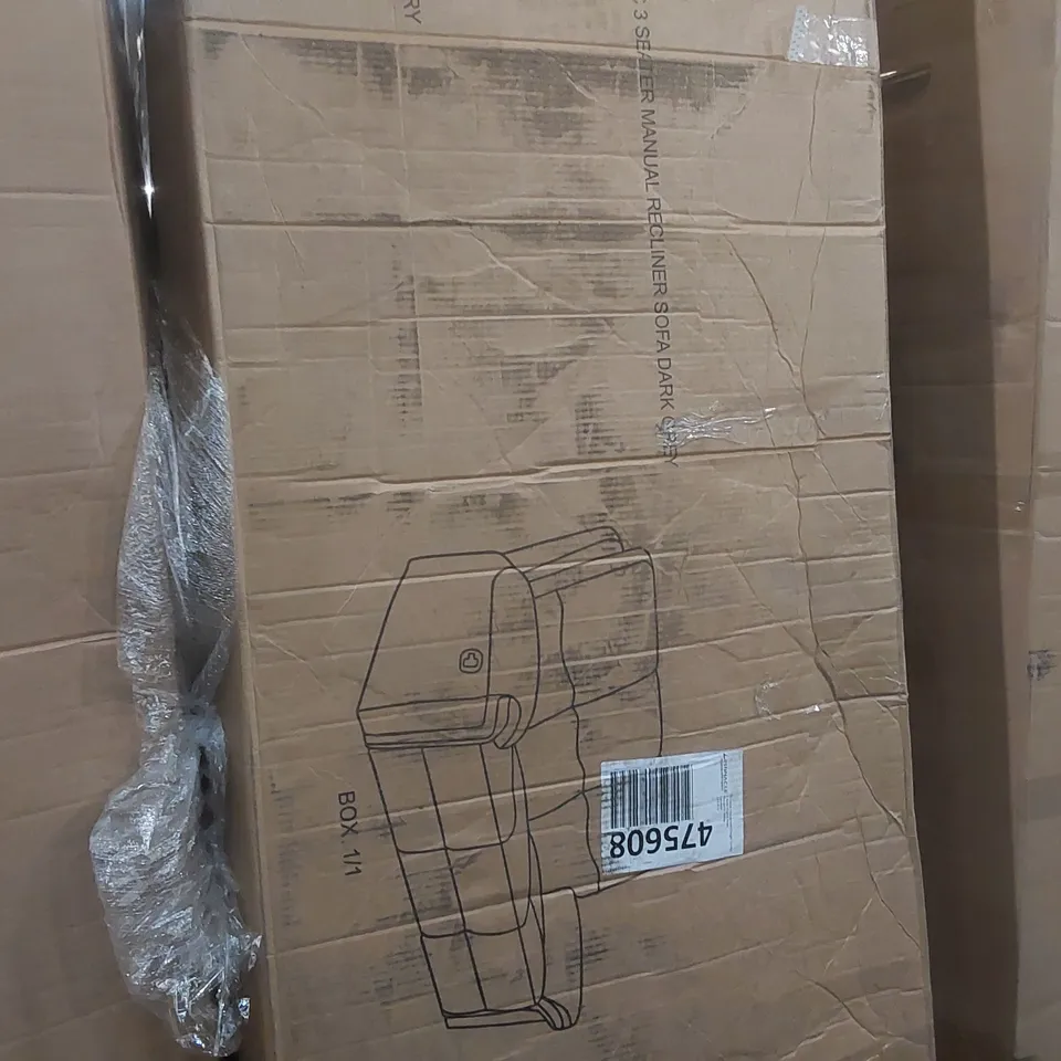 BOXED FOSSE FABRIC 3 SEATER MANUAL RECLINER SOFA - DARK GREY