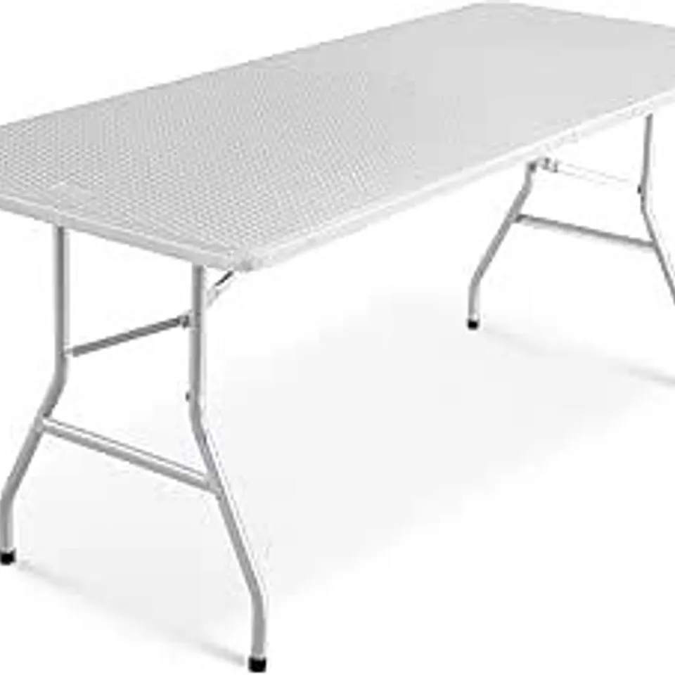 BOXED KEPLIN 6FT FOLDING TABLE, RATTAN PATTERNED TOP - WHITE (1 BOX)