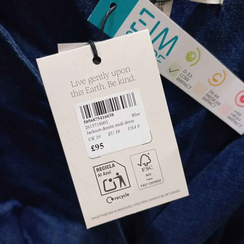 NOBODY'S CHILD DENIM MIDI DRESS – BLUE, UK 10 (EU 38, USA 6)