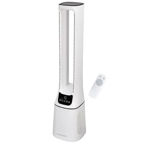 BOXED RUSSELL HOBBS BLADELESS QUIET TOWER FAN WITH REMOTE CONTROL,107CM TALL, 10 SPEED SETTINGS, 12 HOUR ADJUSTABLE TIMER, OSCILLATING FUNCTION