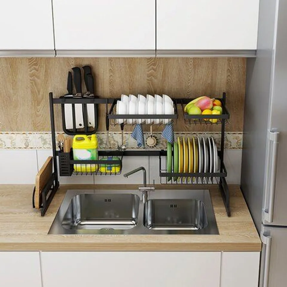 BOXED OVER THE SINK DRYING STAINLESS STEEL DISH RACK 65 X 32 X 52CM