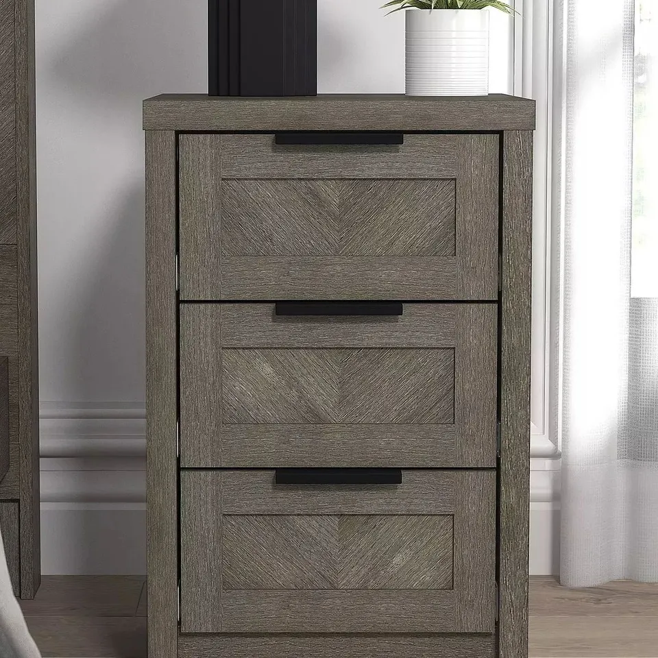 CHEVRY 3 DRAWER BEDSIDE CHEST - GREY OAK - COLLECTION ONLY