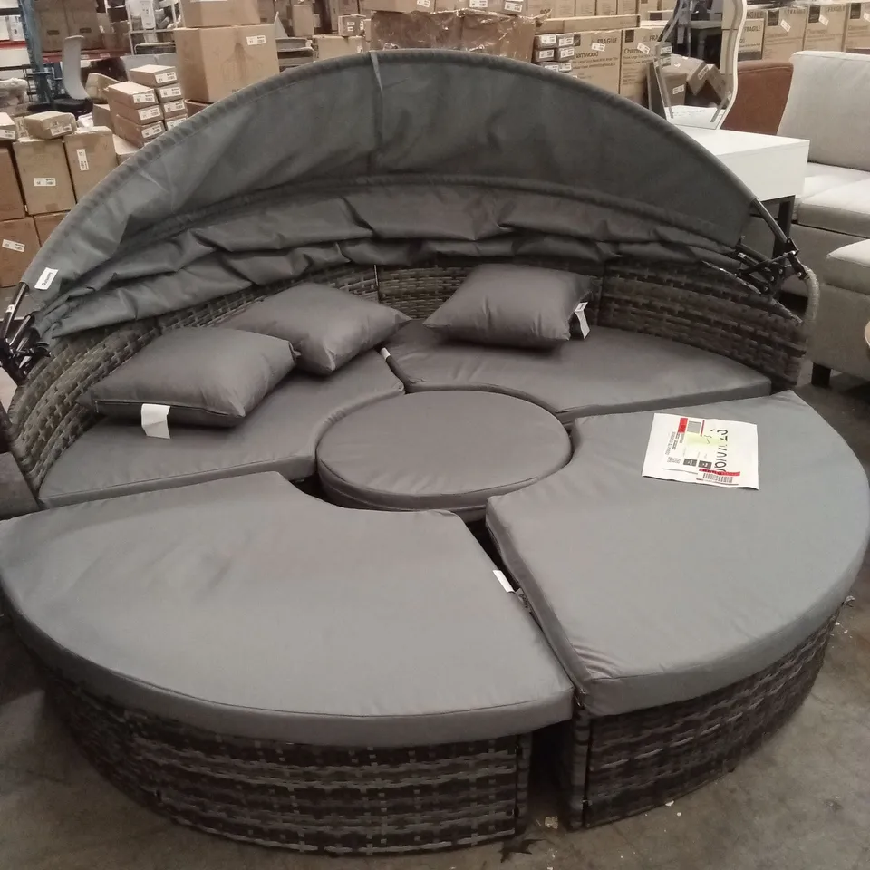 OUTSUNNY LAIGHLA OUTDOOR RATTAN GARDEN DAY BED SET WITH CANOPY & RISING TABLE