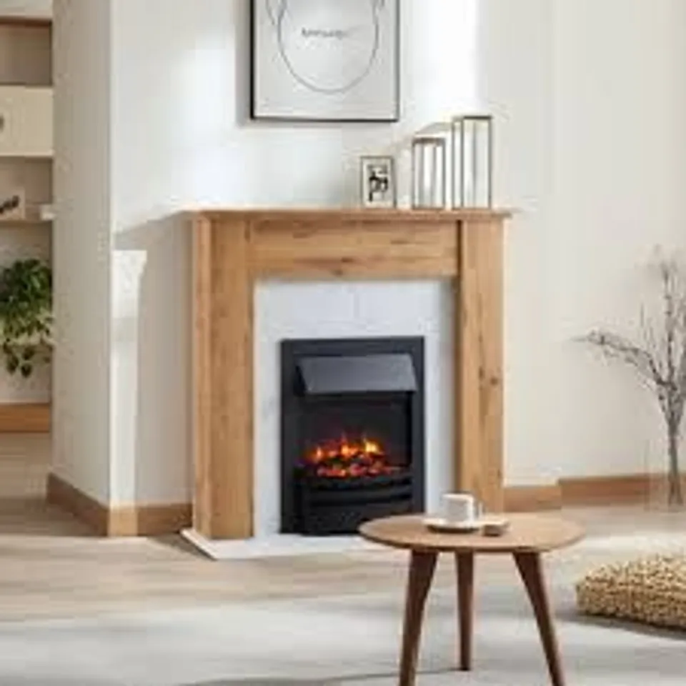 BOXED VERONA METRO LANE 110cm W FIREPLACE MANTLE - OAK & WHITE (1 BOX)