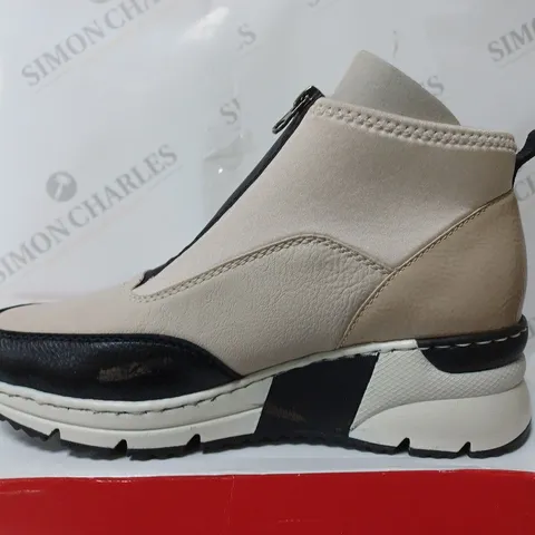 RIEKER HIGH TOP TRAINER OFF WHITE SIZE 6 - BOXED