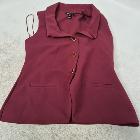River Island Burgundy Sleeveless Blouse with Collar, UK S