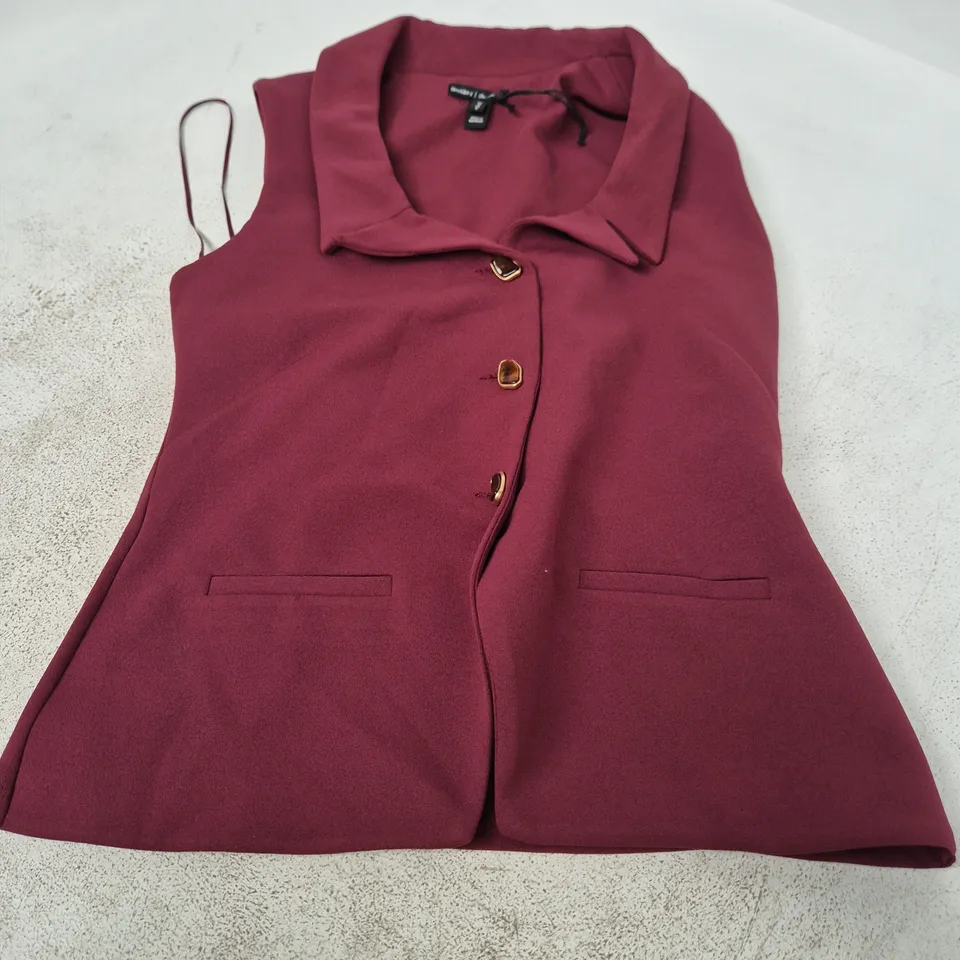 River Island Burgundy Sleeveless Blouse with Collar, UK S