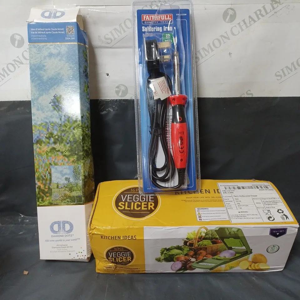 APPROXIMATELY 15 HOUSEHOLD ITEMS TO INCLUDE CRAFTS, SOLDERING IRON AND VEGGIE SLICER