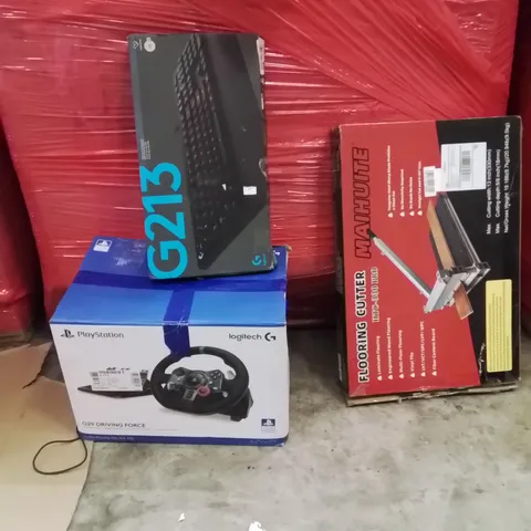 PALLET OF ASSORTED HOUSEHOLD GOODS AND PRODUCTS TO INCLUDE;LOGITECH G29,LOGITECH KEYBOARD,FLOOR CUTTER