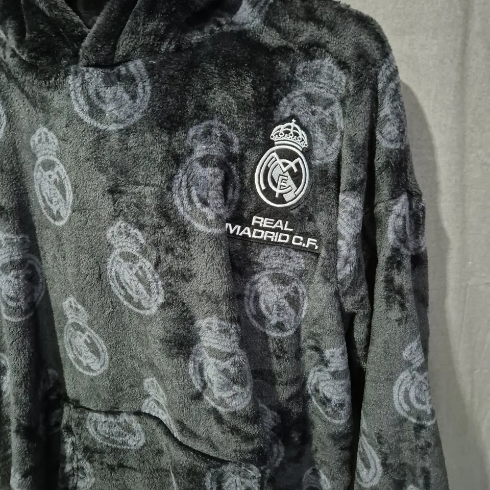 UK 9-10 YEARS REAL MADRID C.F. KIDS' HOODED BATHROBE – BLACK