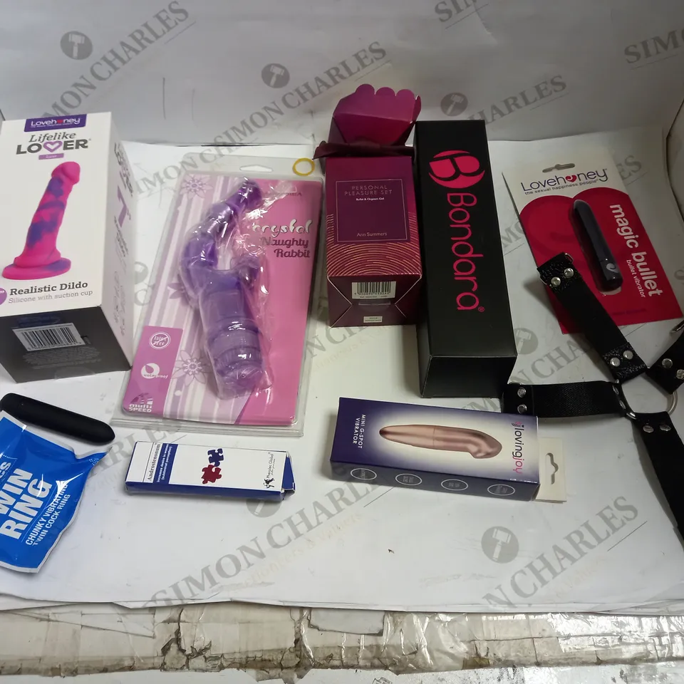 LOT OF APPROX 10 ASSORTED ADULT ITEMS TO INCLUDE DILDOS, VIBRATORS, COCK RINGS ETC