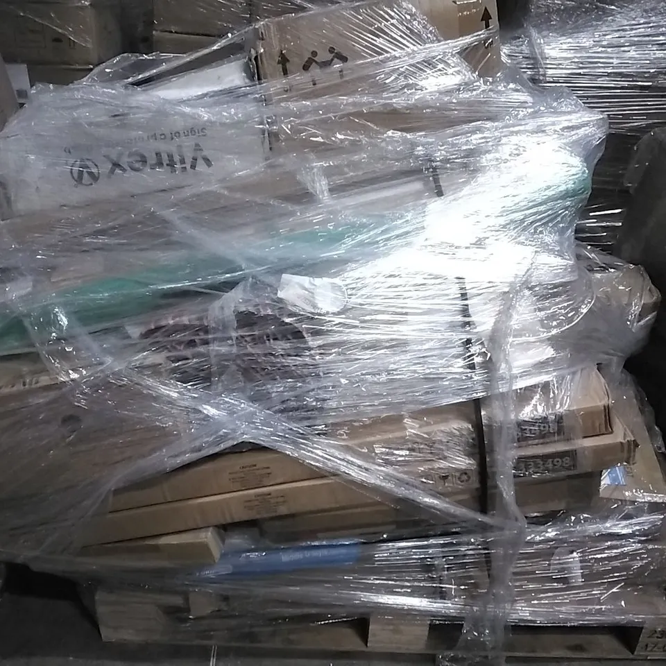 PALLET OF HOUSEHOLD ITEMS TO INCLUDE MILTON RADIATOR COVER, TOILET SEAT, CARPET TILES AND OTHER ASSORTED ITEMS...