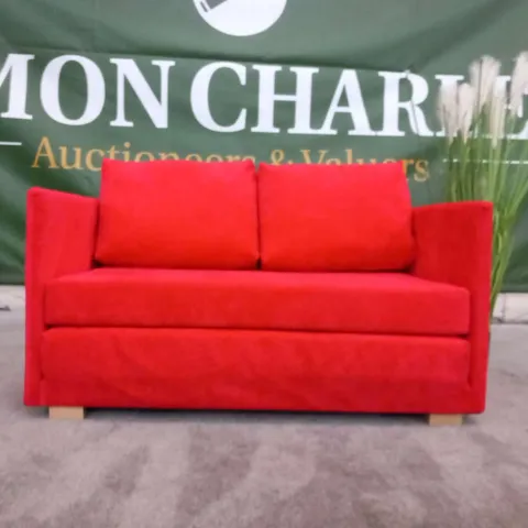 DESIGNER HOLLIMAN RED FABRIC TWO SEATER SOFA