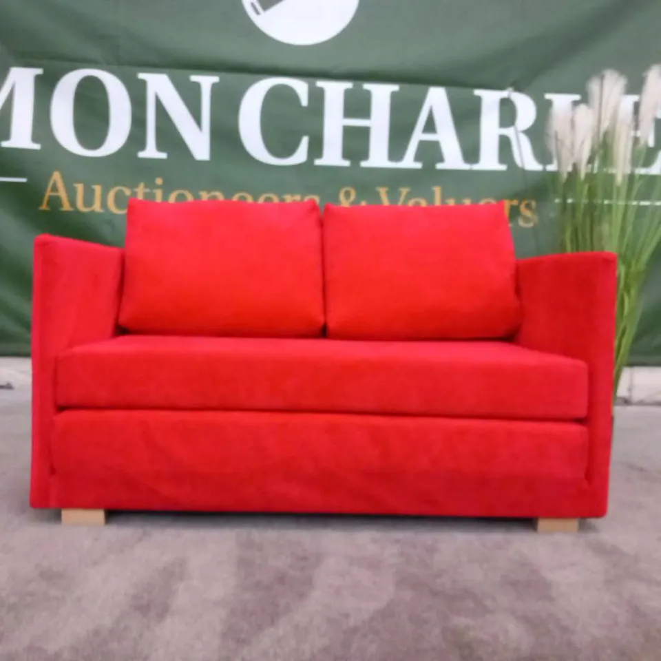 DESIGNER HOLLIMAN RED FABRIC TWO SEATER SOFA