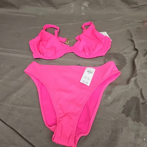 HOLLISTER RIBBED UNDERWIRE BIKINI IN NEON PINK SIZE M/S