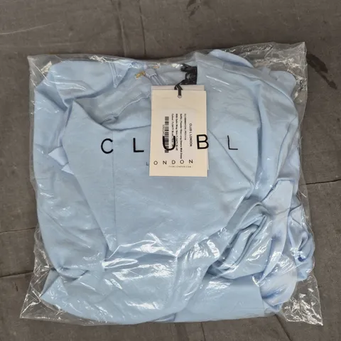 CLUB L LONDON POWDER BLUE LONG-SLEEVE MIDI DRESS WITH SATIN WRAP SKIRT – UK 16