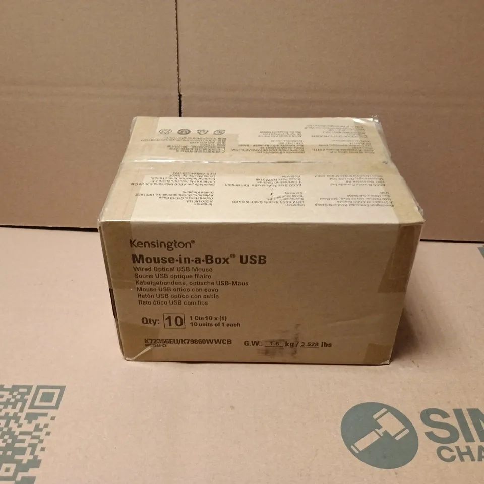 BOXED SET OF 10 KENSINGTON USB MOUSE IN A BOX