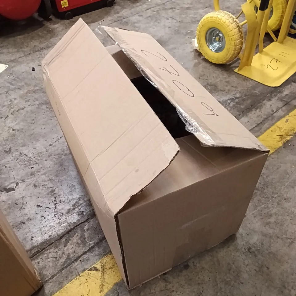 BOX OF ASSORTED PARTS AND DIY TOOLS TO INCLUDE AIR HOSE REELS, OIL/DIESEL PUMPS, IMPACT WRENCH ETC. (1 BOX)