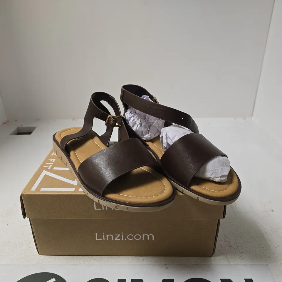 LINZI WIDE FIT DENIA BROWN SHOES SIZE 5 BOXED