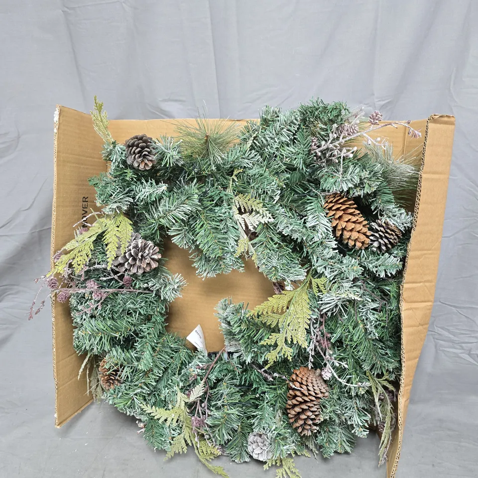 PRE LIT FROSTED CONE WREATH