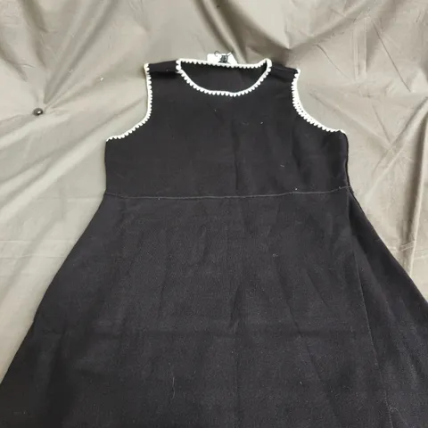 NOBODYS CHILD UK L WOMEN'S BLACK SLEEVELESS MINI DRESS WITH WHITE WHIPSTITCH TRIM