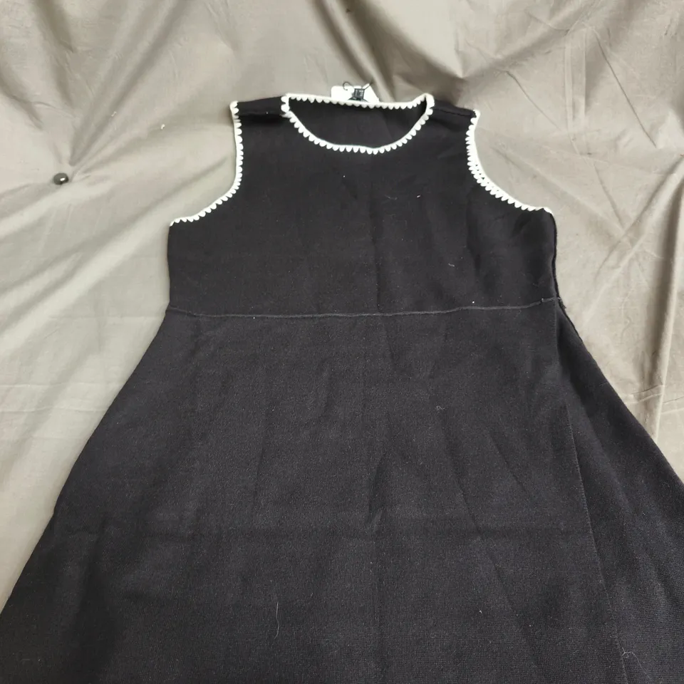 NOBODYS CHILD UK L WOMEN'S BLACK SLEEVELESS MINI DRESS WITH WHITE WHIPSTITCH TRIM