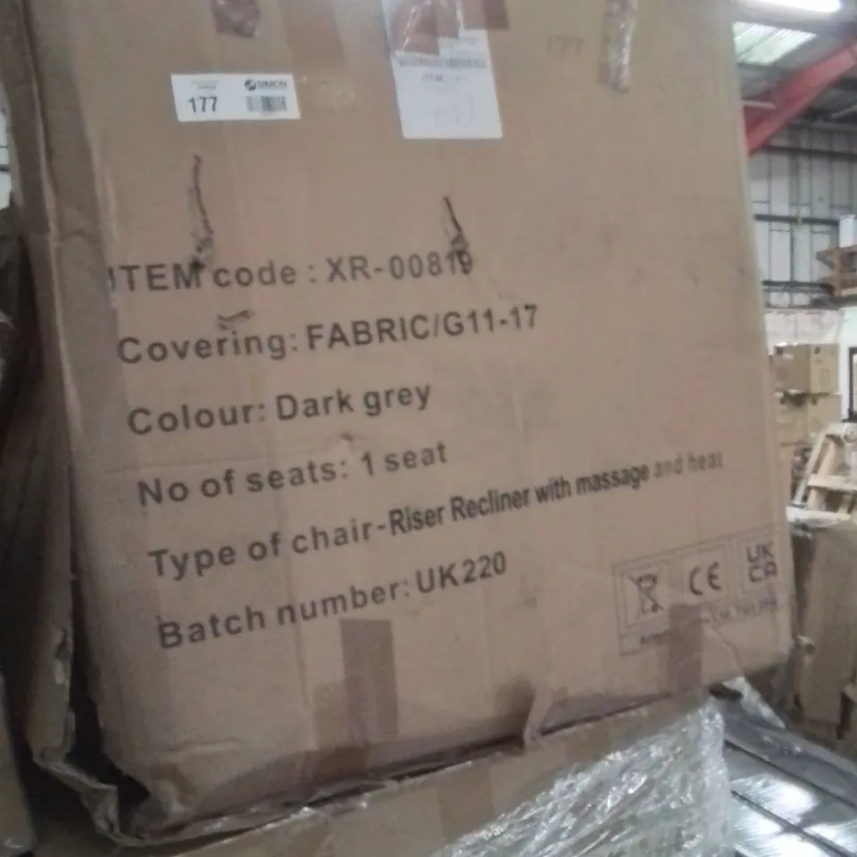 BOXED RISER RECLINER WITH MASSAGE AND HEAT - DARK GREY