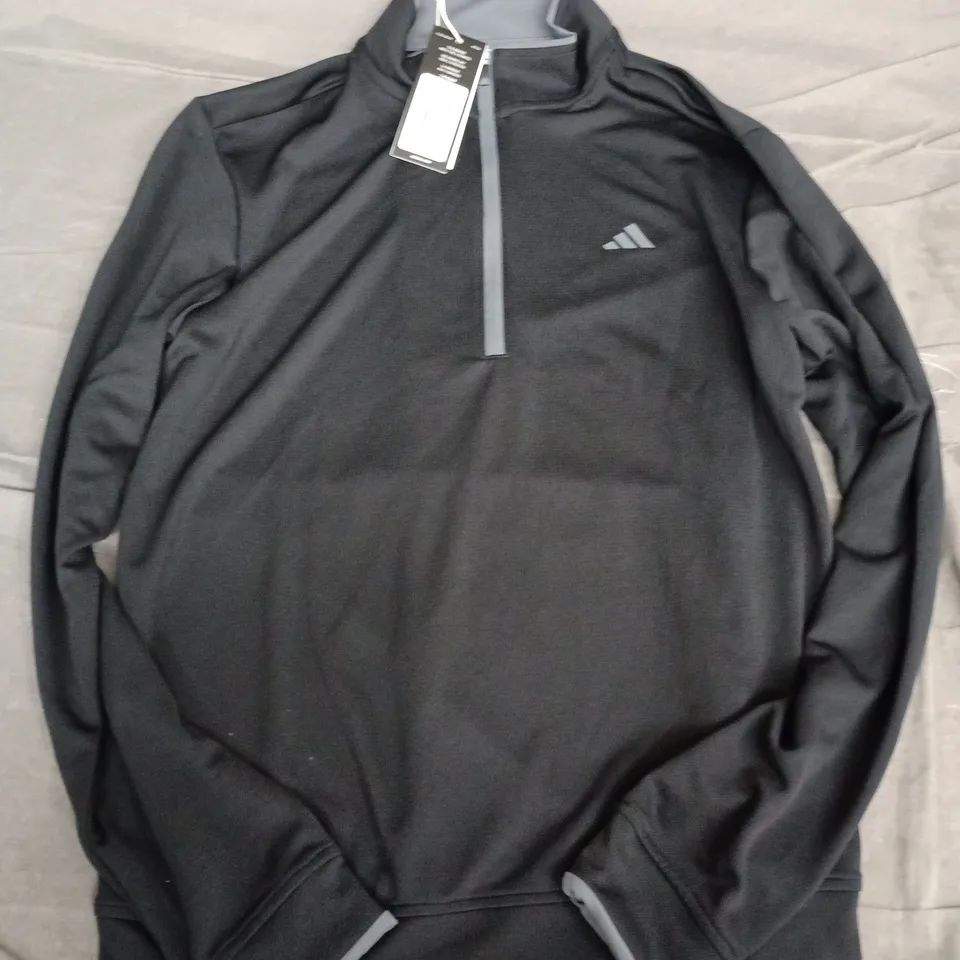 ADIDAS BLACK QUARTER-ZIP TRAINING TOP – SIZE S
