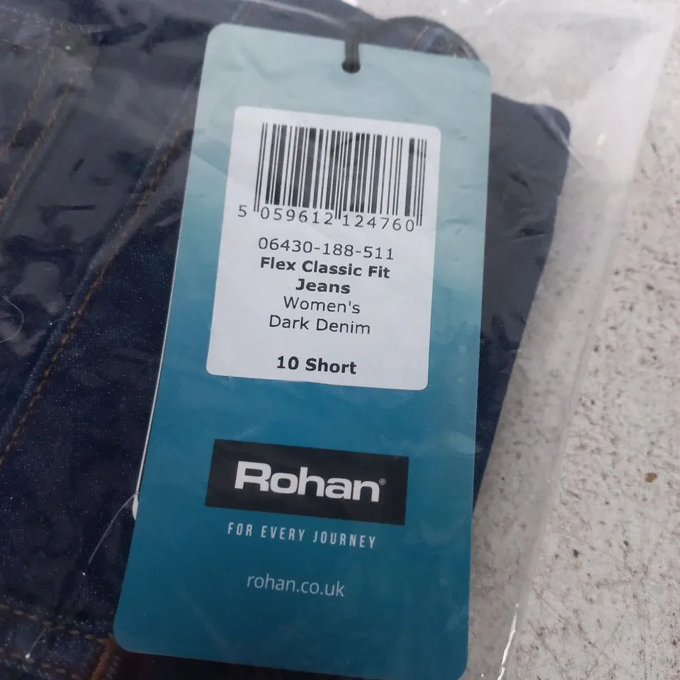 ROHAN WOMEN'S JEANS - DARK DENIM, FLEX CLASSIC FIT, UK 10 SHORT