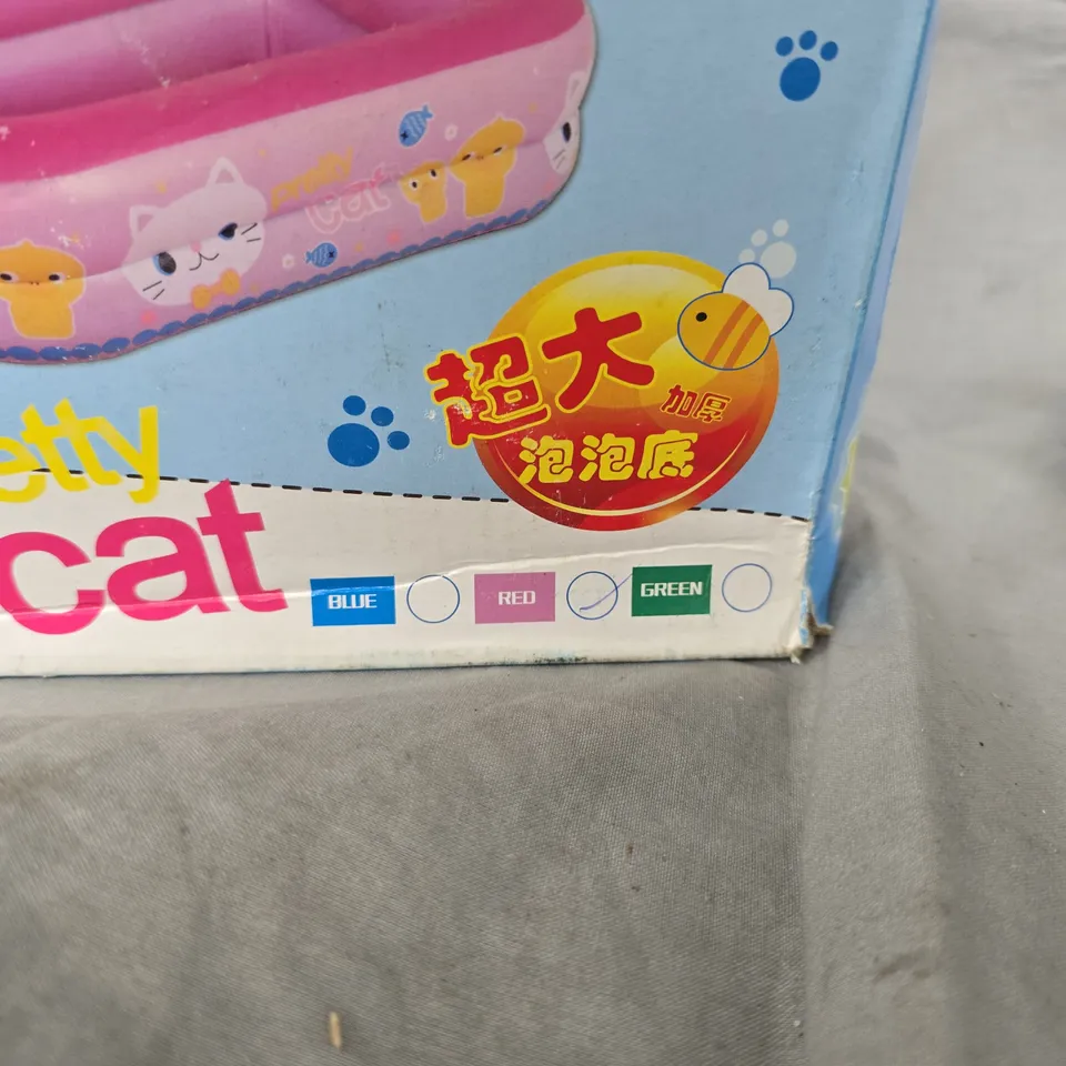 BOXED PRETTY CAT 120 CM TWO-RING RECTANGULAR INFLATABLE POOL - GARDEN & PATIO (RED)