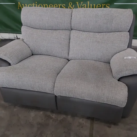 DESIGNER FREYA MANUAL RECLINING TWO SEATER SOFA GREY LEATHER & FABRIC