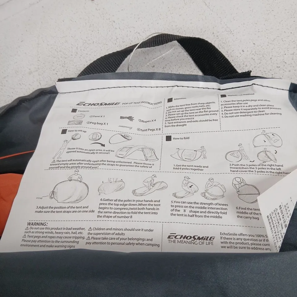 ECHOSMILE POP-UP CAMPING TENT – ROUND CARRY BAG
