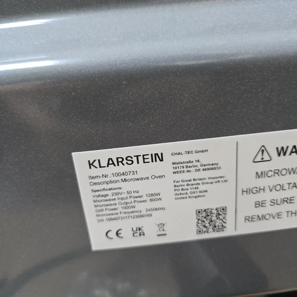 KLARSTEIN MICROWAVE OVEN - WHITE WITH GOLD TRIM, 800W MICROWAVE + 1000W GRILL, 230V