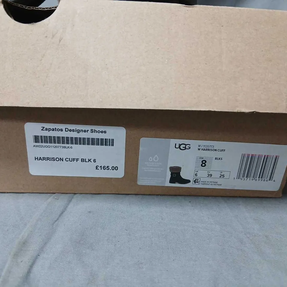 UGG HARRISON CUFF BOOTS, BLACK, UK 6 (US 8)