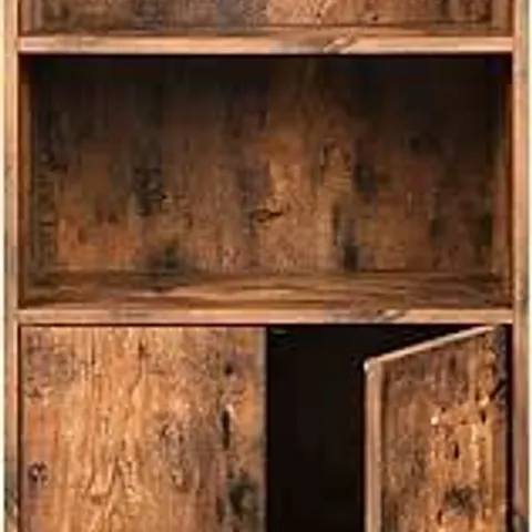 BOXED VASAGLE RUSTIC BOOKCASE 3 TIER STORAGE SHELF WITH DOORS FOR BOOKS (1 BOX)