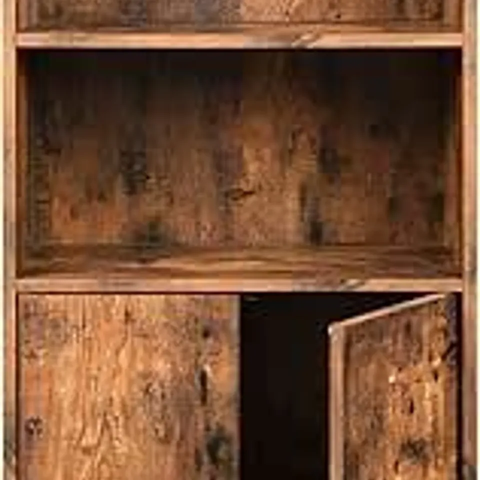 BOXED VASAGLE RUSTIC BOOKCASE 3 TIER STORAGE SHELF WITH DOORS FOR BOOKS (1 BOX)