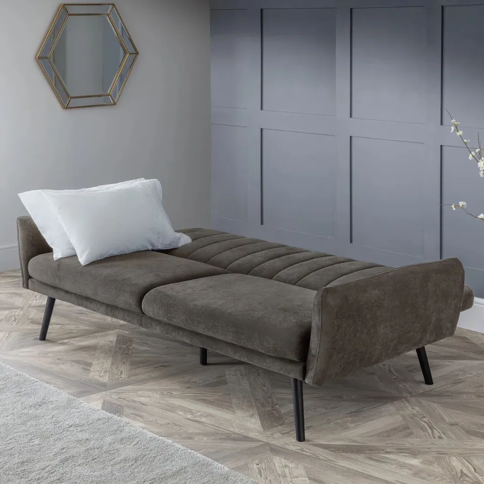 BOXED FORTIER 2 SEATER CLIC CLAC SOFA BED - GREY (2 BOXES)