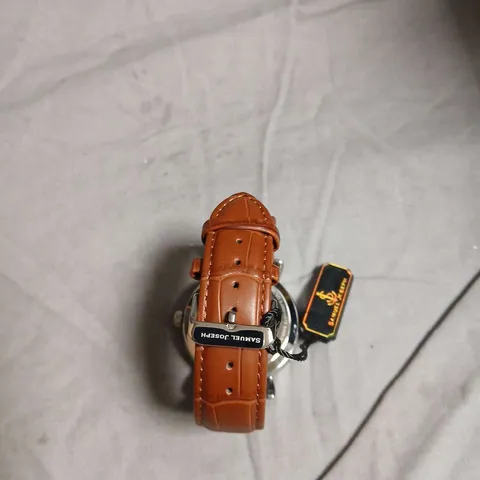 BOXED SAMUEL JOSEPH AUTOMATIC LIMITED EDITION SILVER WATCH WITH BROWN FACE