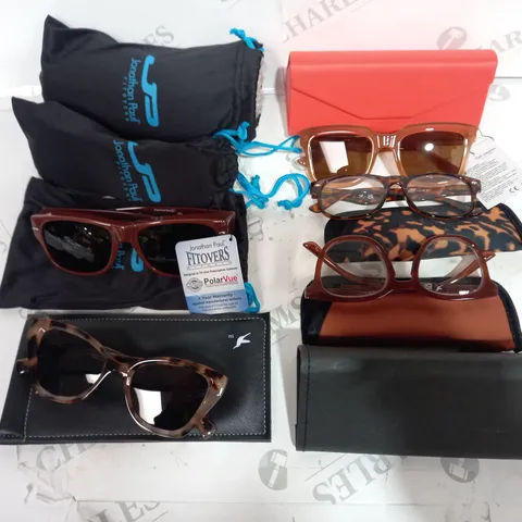 LOT OF 8 ASSORTED PAIRS OF GLASSES TO INCLUDE JONATHON PAU FIT OVERS AND RUTH LANGSFORD