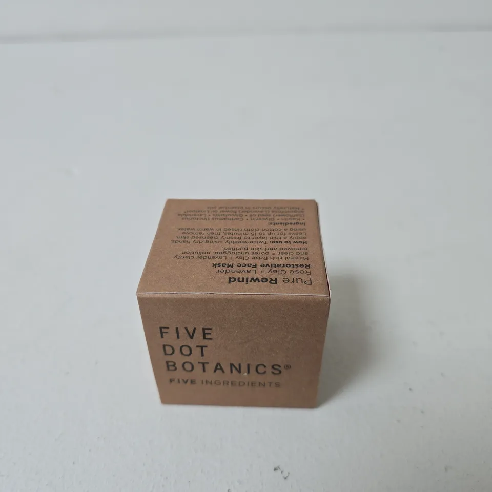 4 X BOXED FIVE DOT BOTANICS PURE REWIND ROSE CLAY & LAVENDER RESTORATIVE FACE MASK